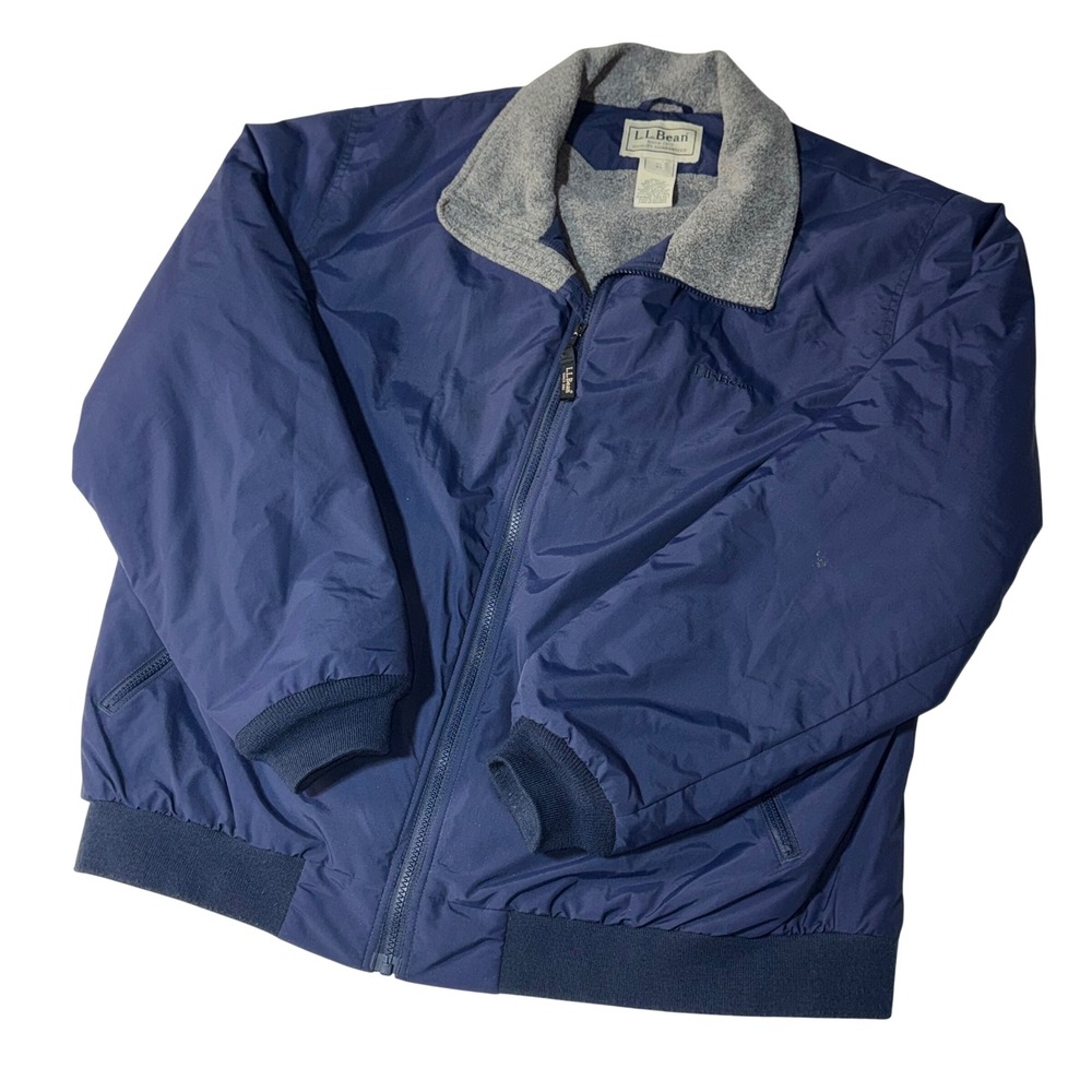 LL Bean Warm-Up Jacket Mens XL Navy Blue Fleece Lined Nylon Bomber Pocket 205107 - Picture 1 of 10